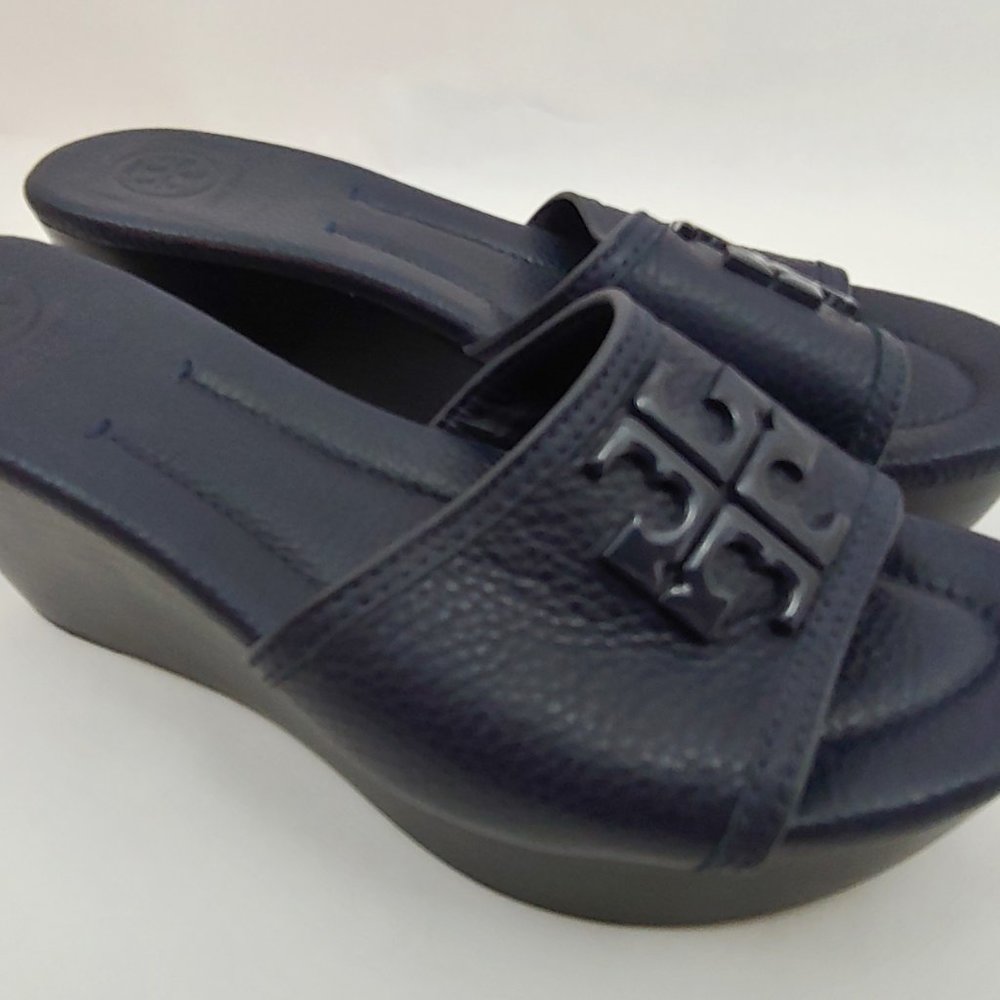 Navy Tory Burch Lowell 2 80MM Wedge Slide Sandal